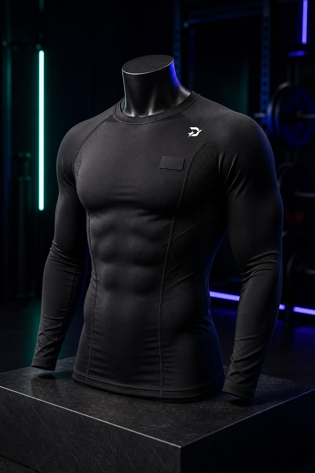 Draxstar Compression Top black fitted training layer product photo.