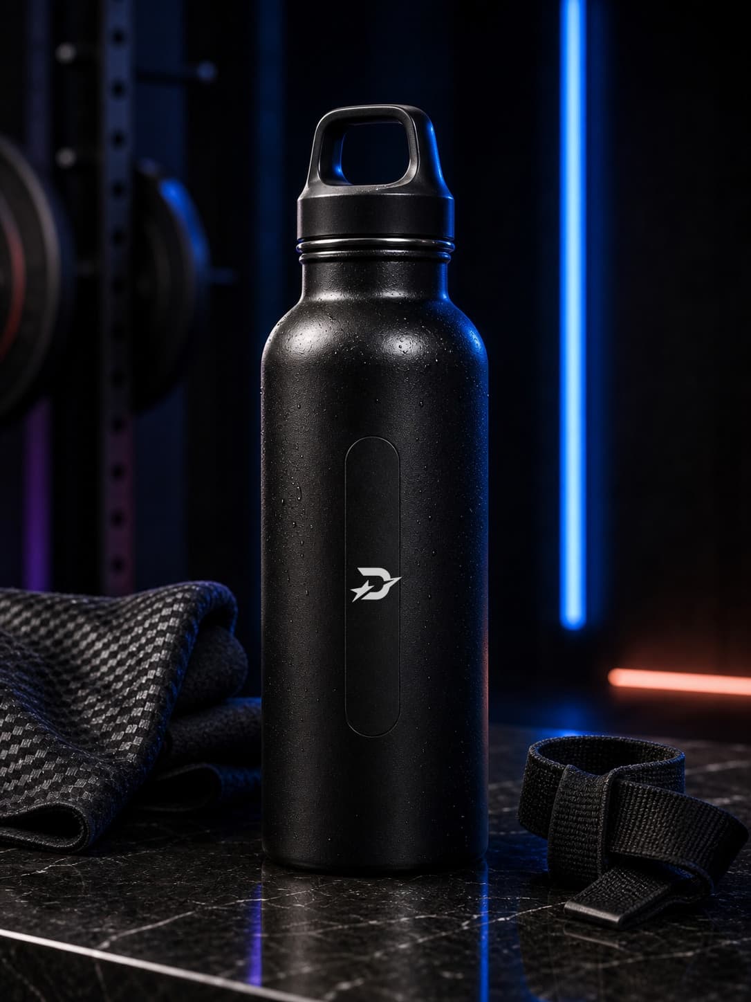 Draxstar Glass Bottle matte black insulated training bottle product photo.