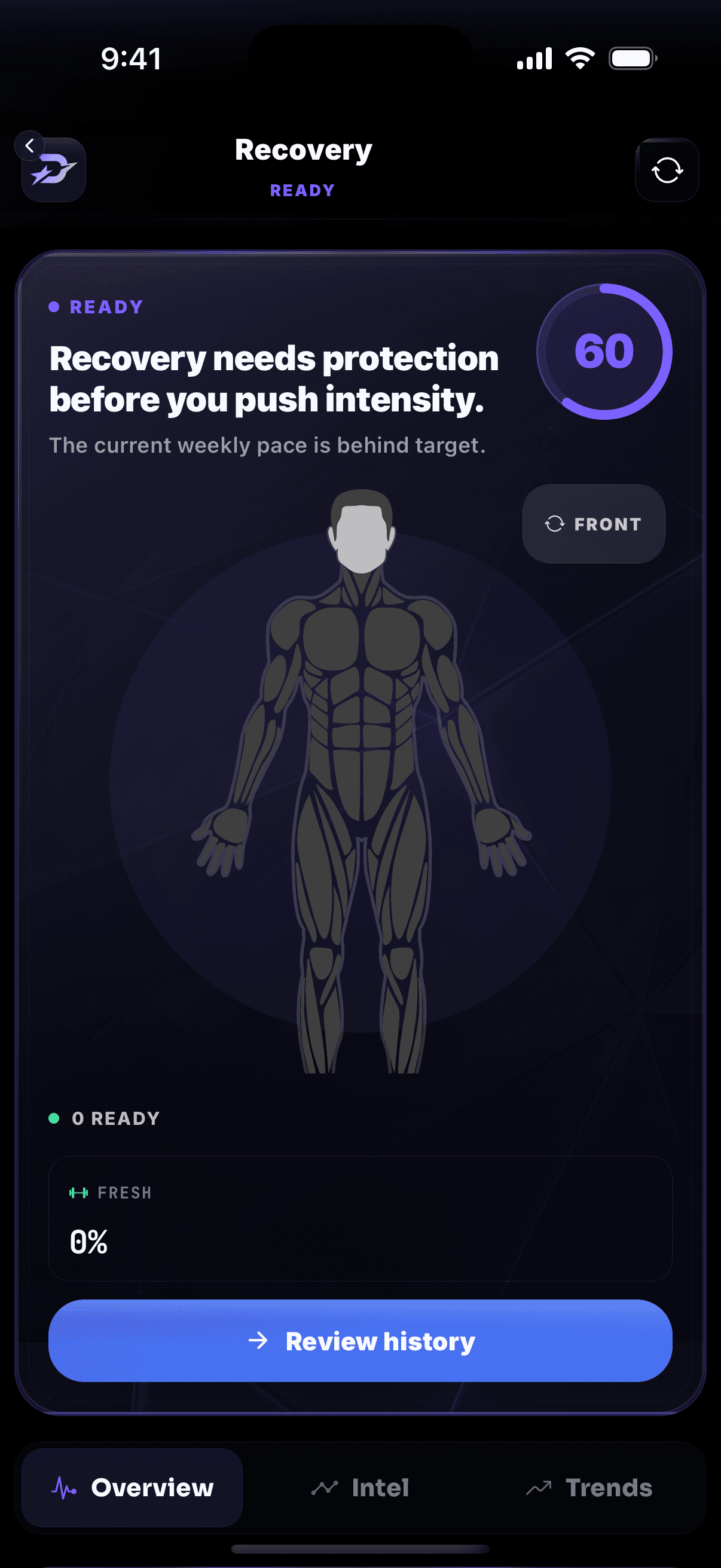 Real Draxstar iPhone recovery dashboard showing readiness, body status, and recovery review controls.